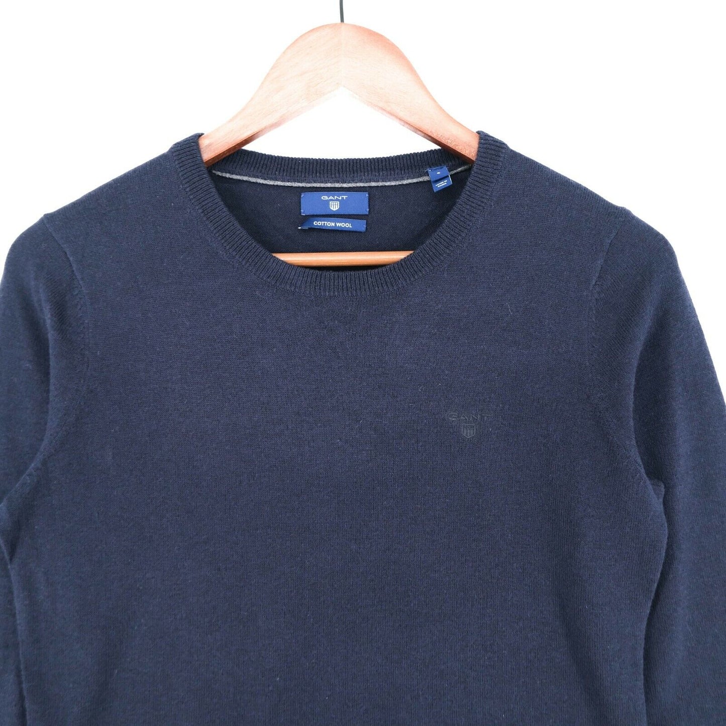 GANT Navy Blue Crew Neck Cotton Wool Blend Cardigan Sweater Jumper Size S