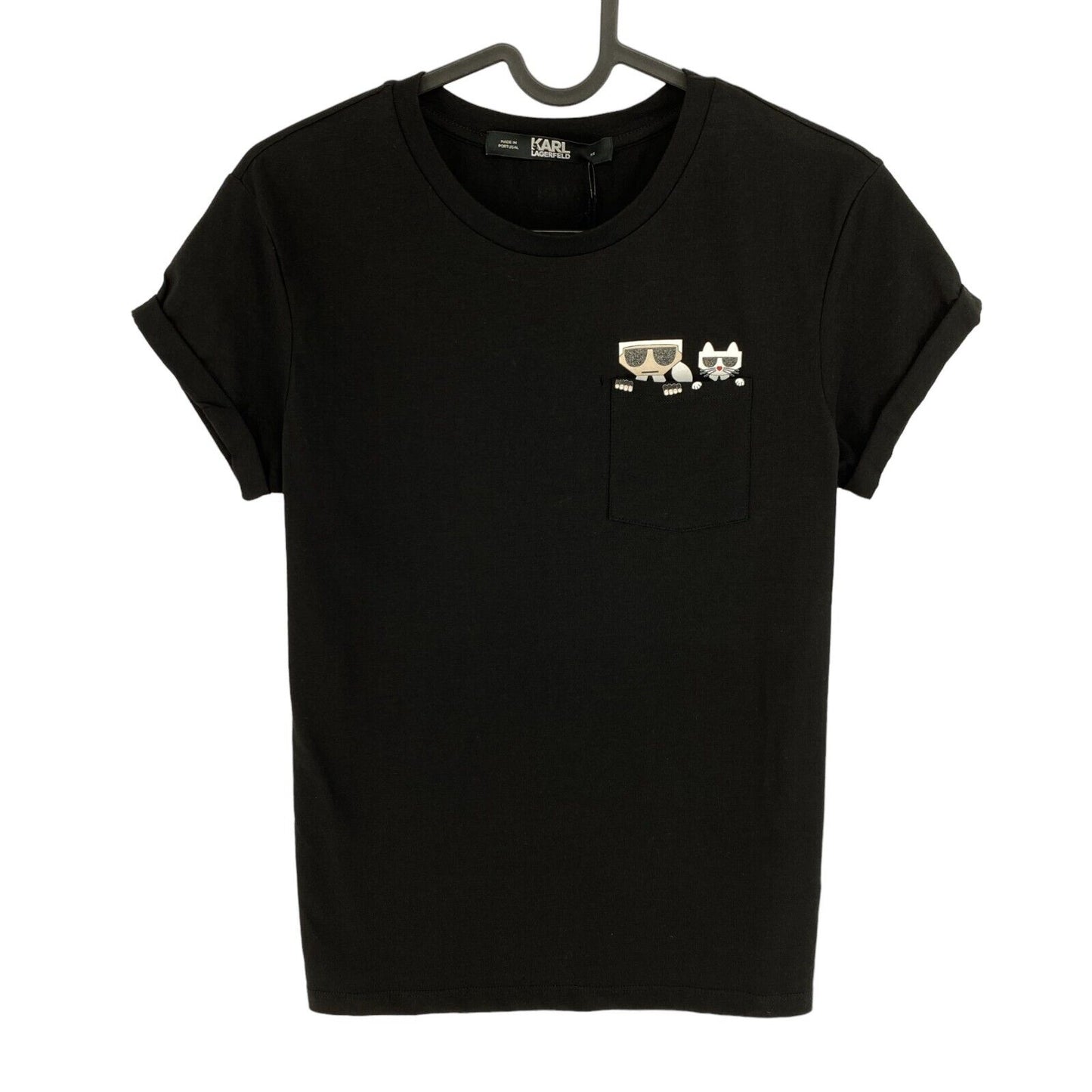 Karl Lagerfeld Black Kocktail Kouple Pocket Crew Neck T Shirt Size XS