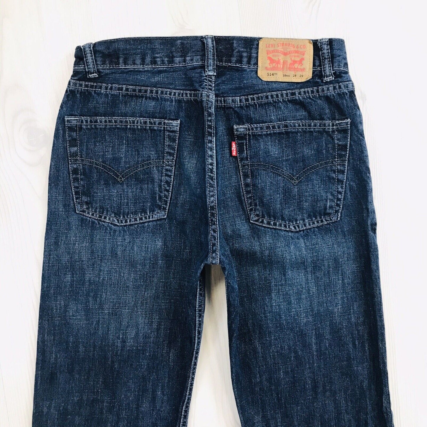 Vintage Levi's 514 Boys Dark Blue Slim Straight Fit Jeans 18 Reg / W29 L29