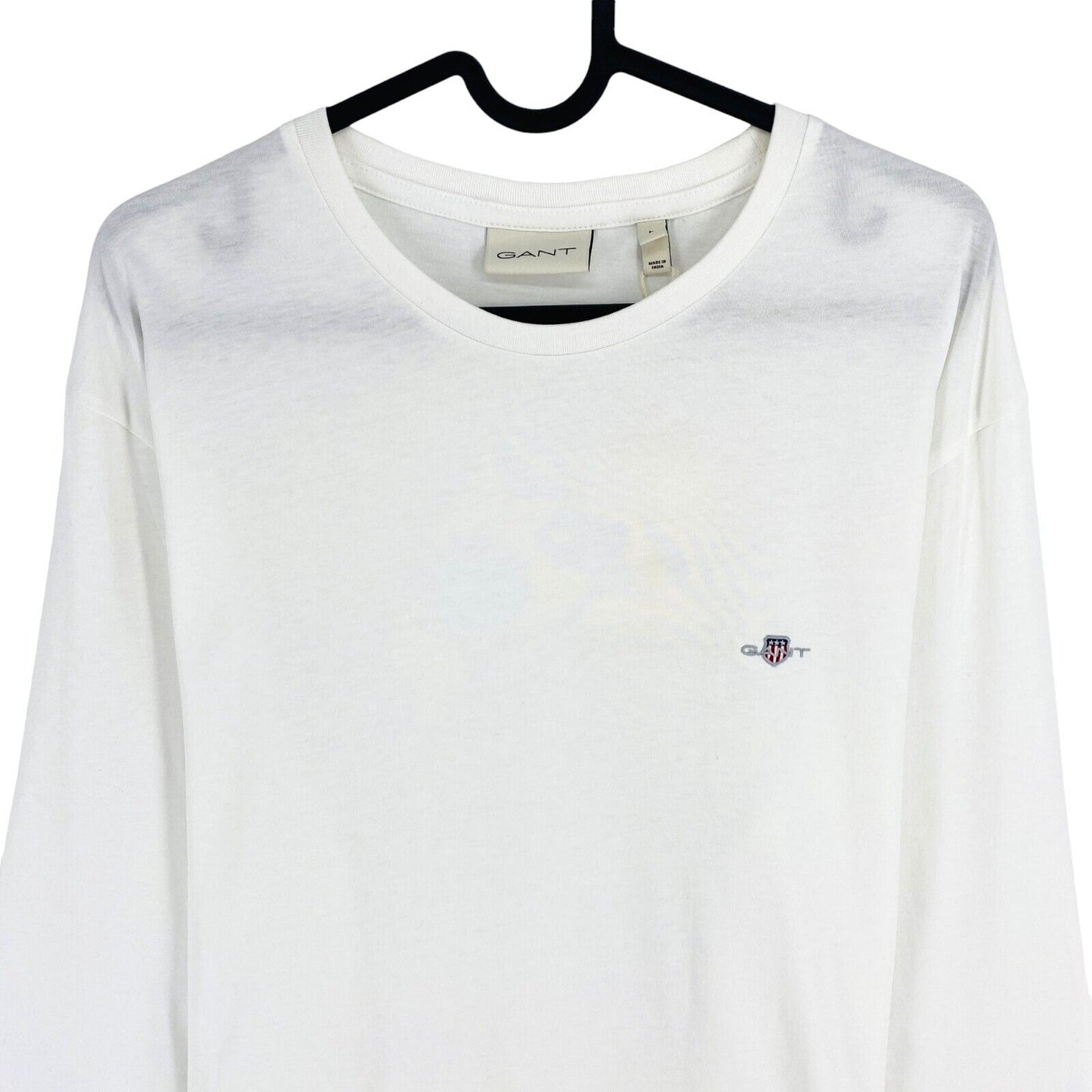 GANT Men White Reg Shield Crew Neck Long Sleeves T Shirt Size L