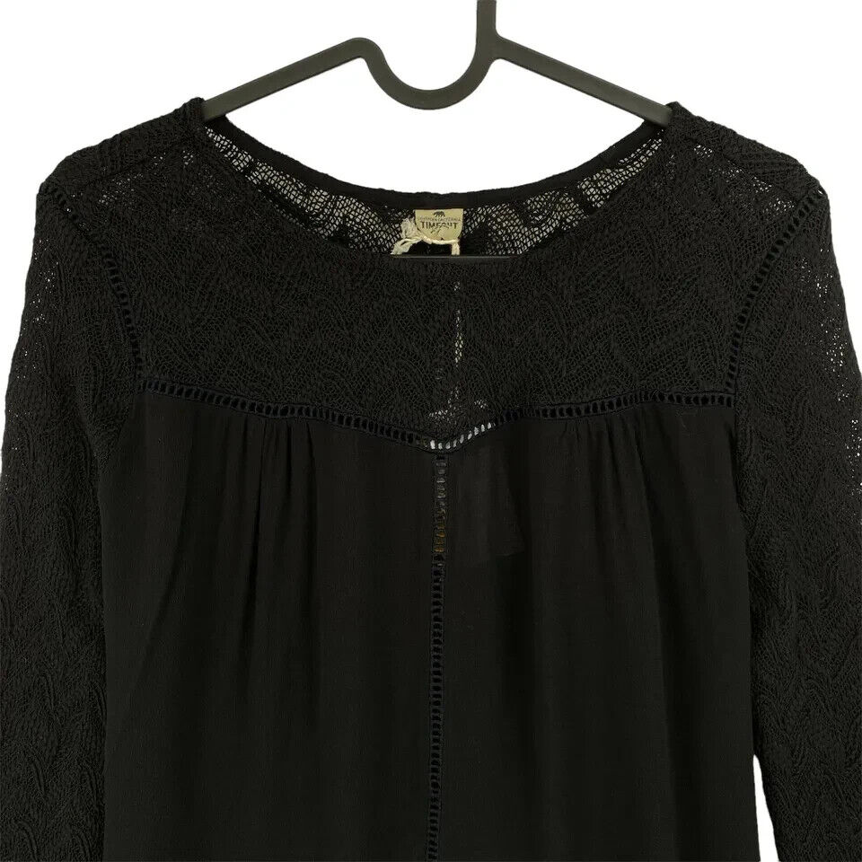 TIMEOUT Women Black Flared Lace Crew Neck Blouse Size S