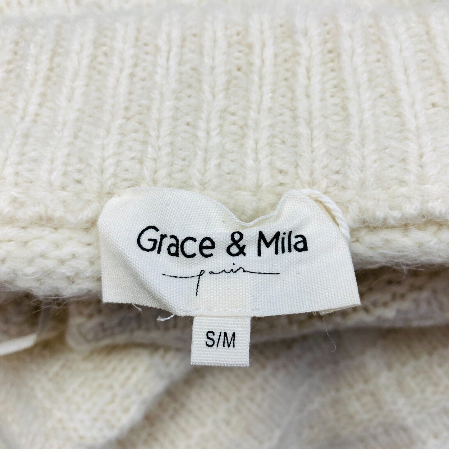 Grace & Mila Women Beige Knitted Mock Neck Pullover Sweater Jumper Size S / M