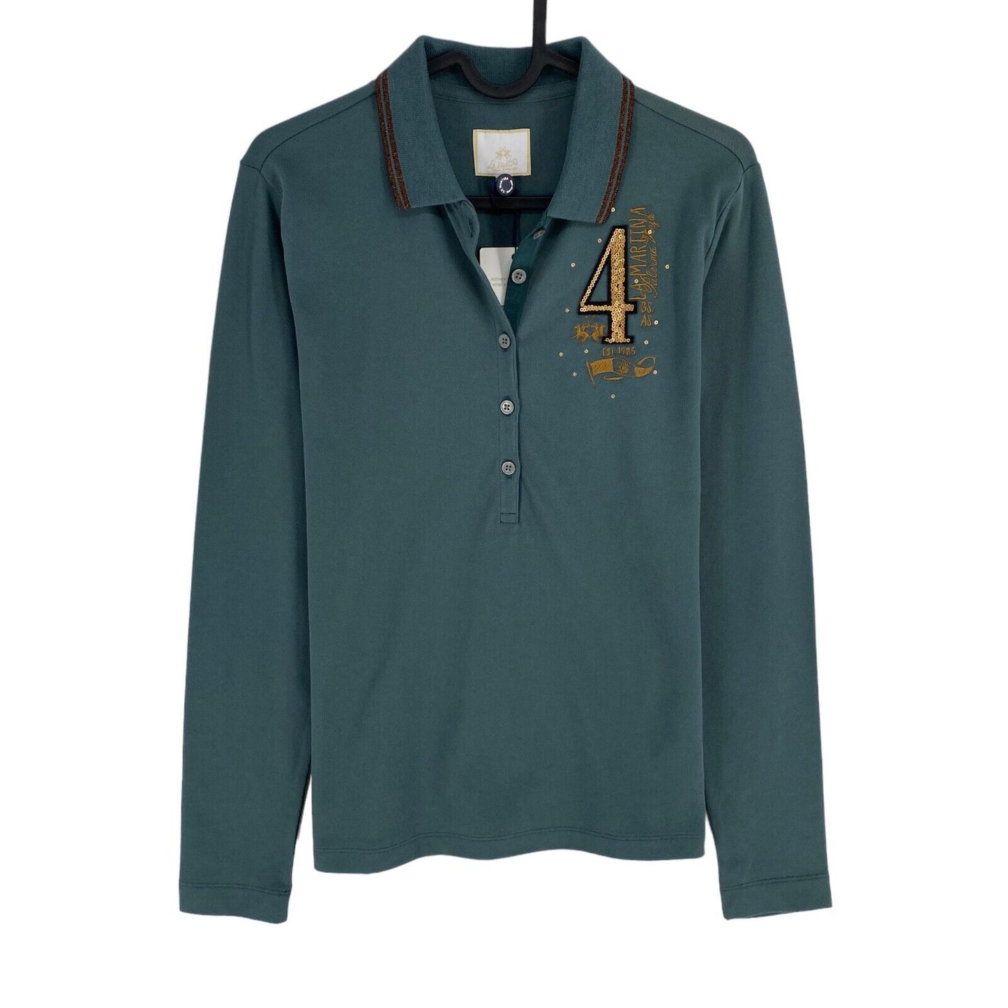 LA MARTINA Dark Green Long Sleeves Polo Size 2 / S