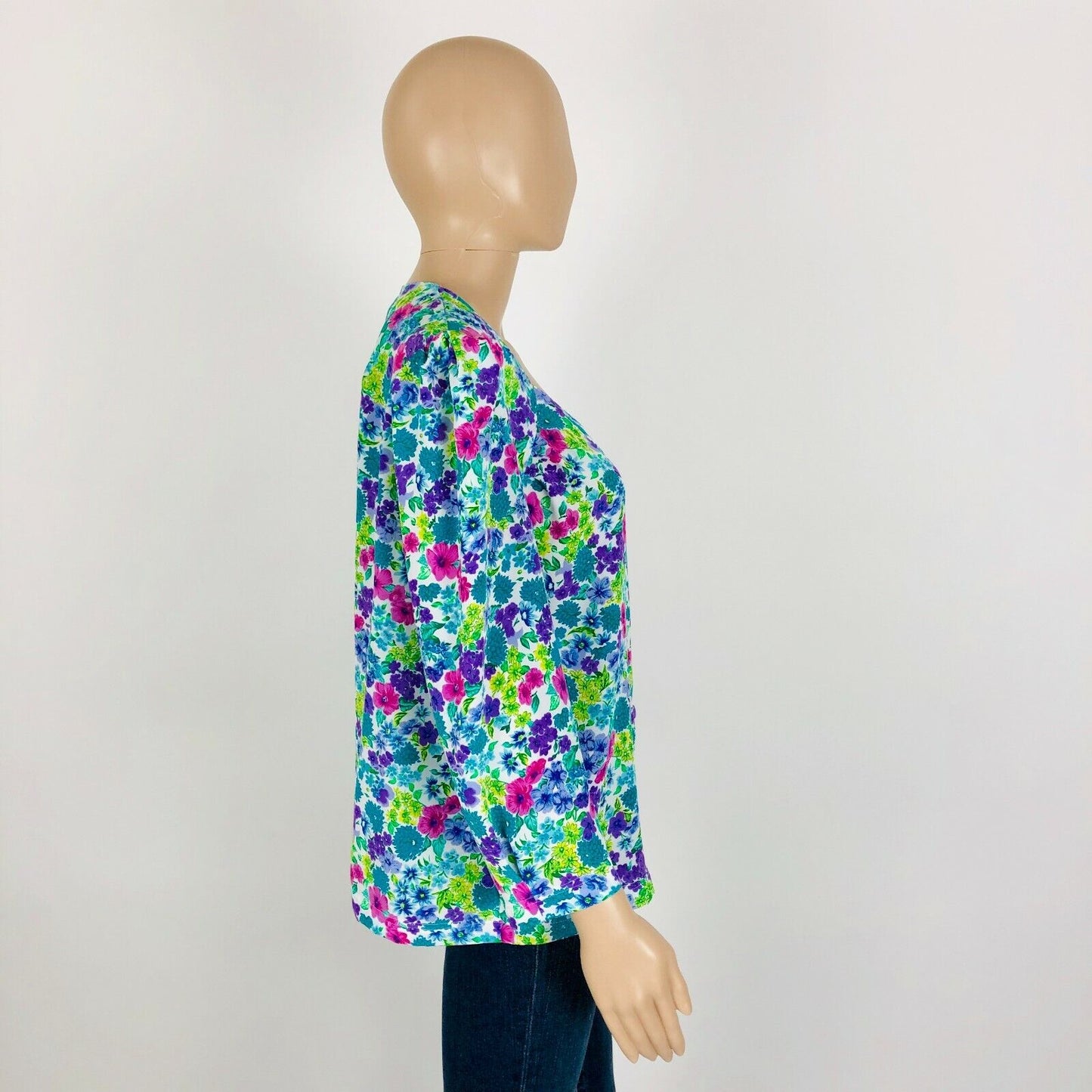 Vintage Women's Flowered Blouse Top Shirt EUR 42 US 12 UK 14