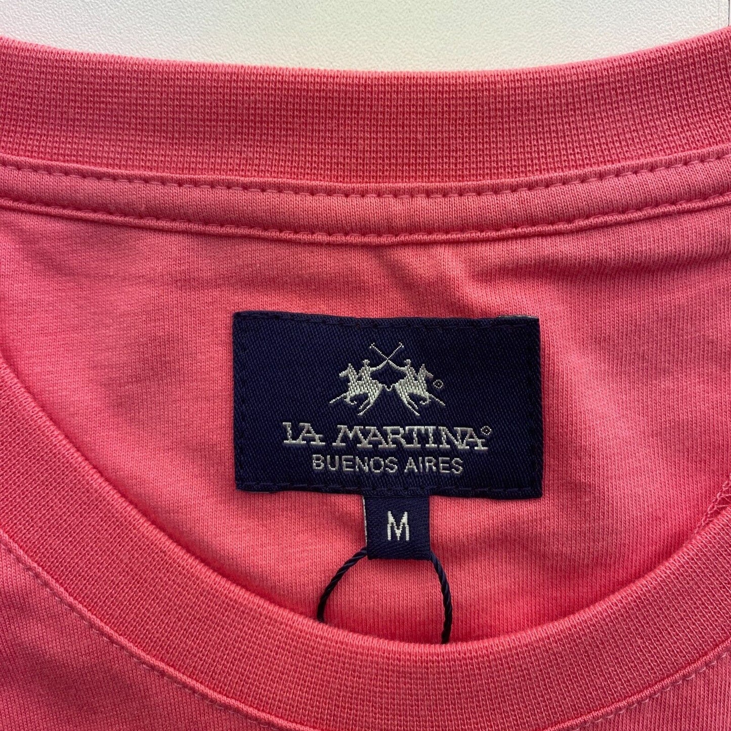 LA MARTINA Men Pink Cotton Jersey Short Sleeves Crew Neck T Shirt Size M