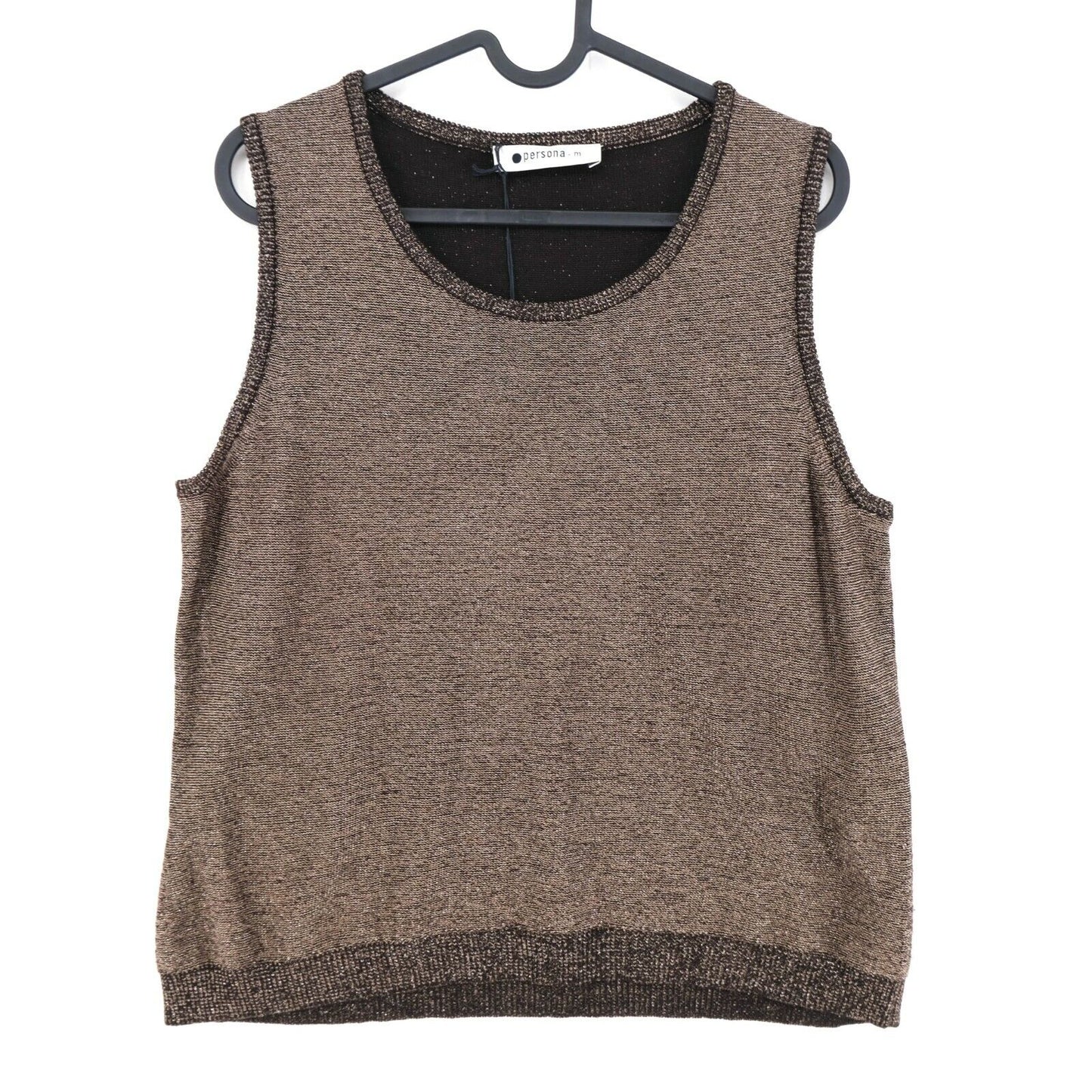 Persona Brown Scoop Neck Wool Blend Sans manches Débardeur T Shirt Blouse Taille M