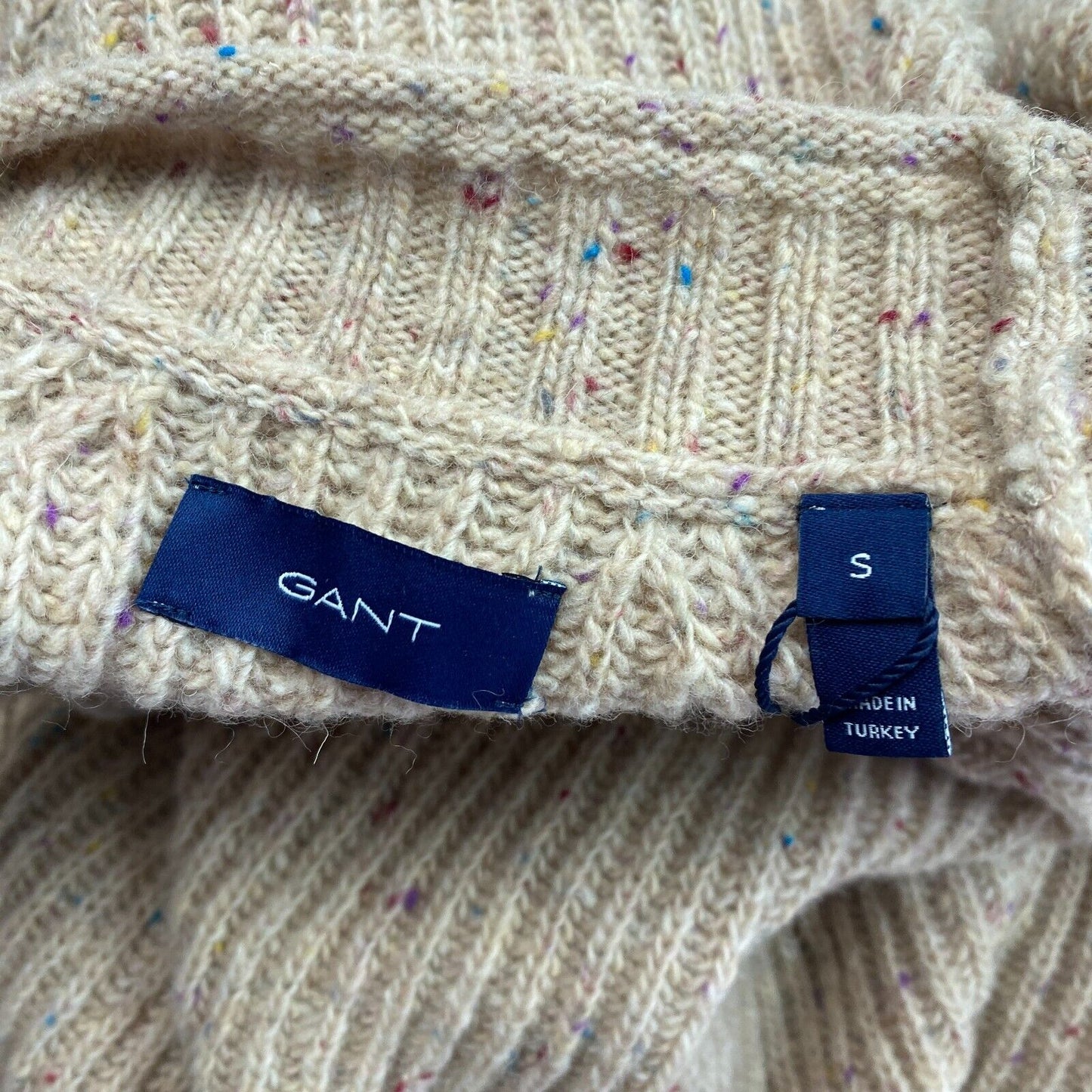 GANT Light Brown Neps Crew Neck Sweater Jumper Size S