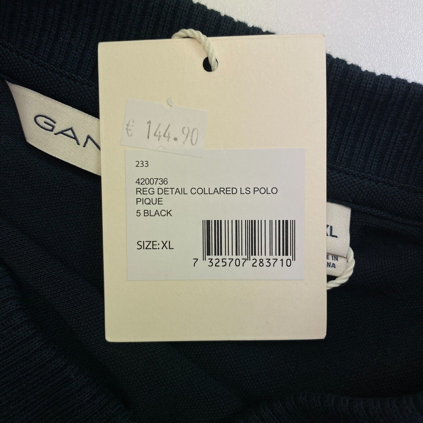 GANT Piqué-Poloshirt mit langem Arm und Kragen, Schwarz, Größe XL