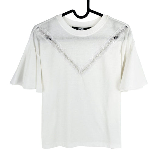 KARL LAGERFELD Women White Crew Neck T Shirt Size XS