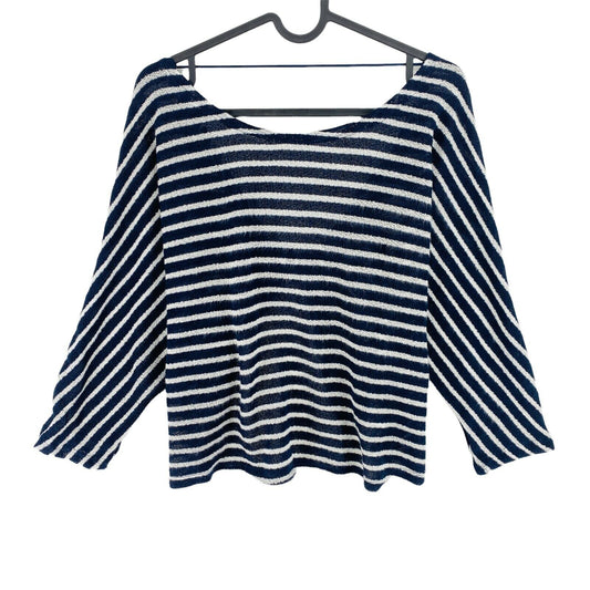 BERSHKA Navy Blue Striped Crew Neck Sweater Jumper Size M