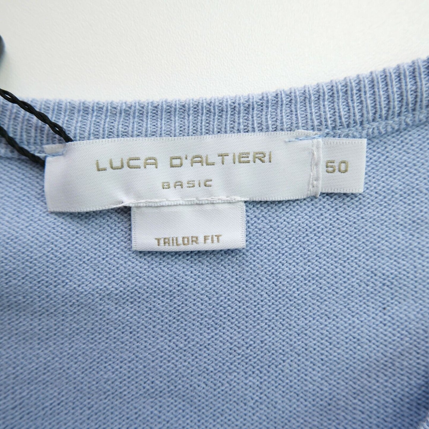 LUCA D`ALTIERI Blue Crew Neck Tailored Fit Jumper Sweater Size EU 50 UK/US 40