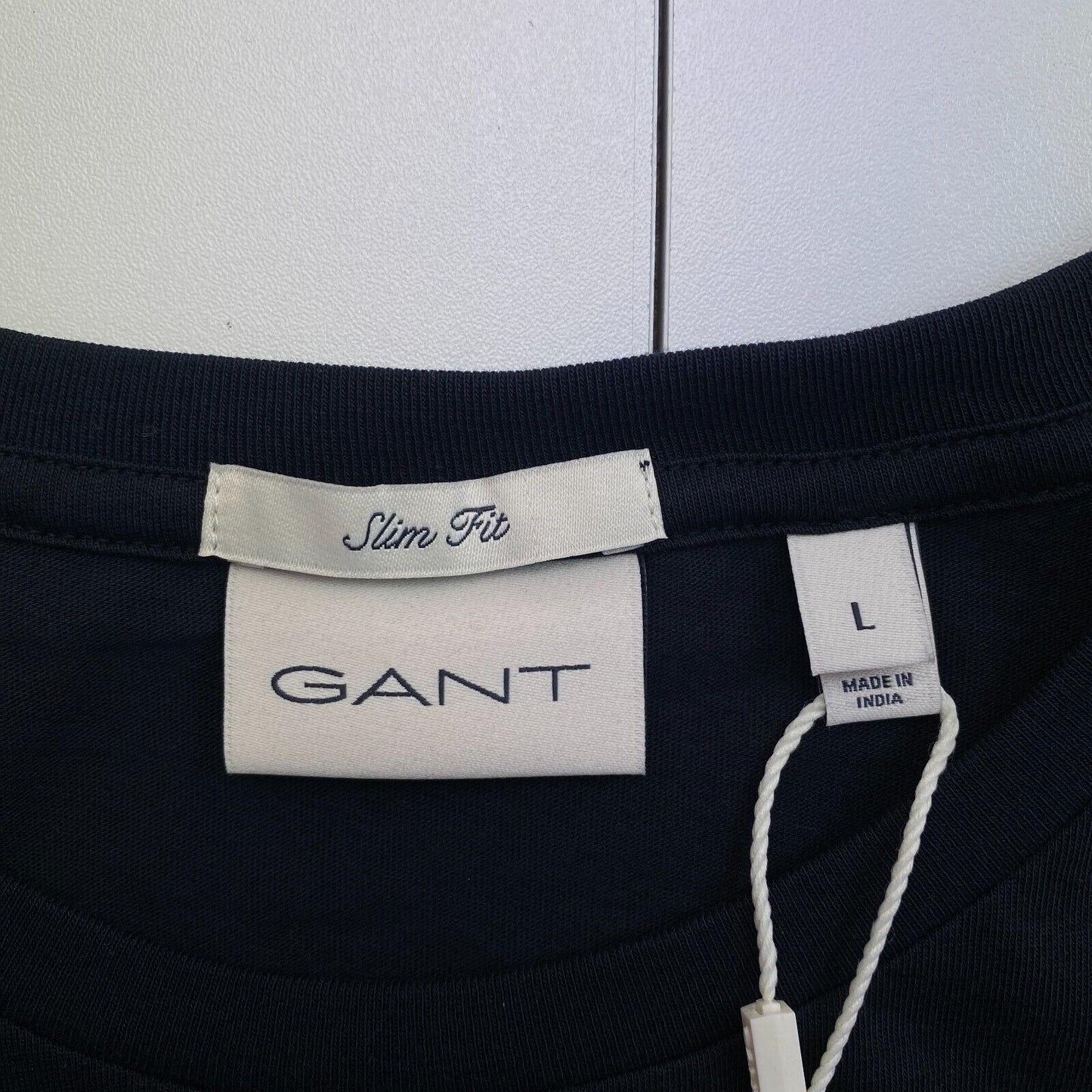 GANT Men Black Slim Fit Crew Neck Short Sleeves T Shirt Size L