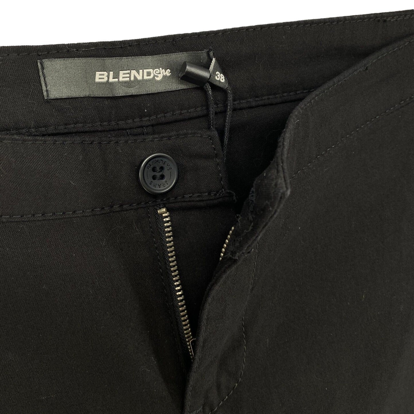 BLEND She Black Cotton Blend Straight Trousers Pants Size EU 38 W30 L34