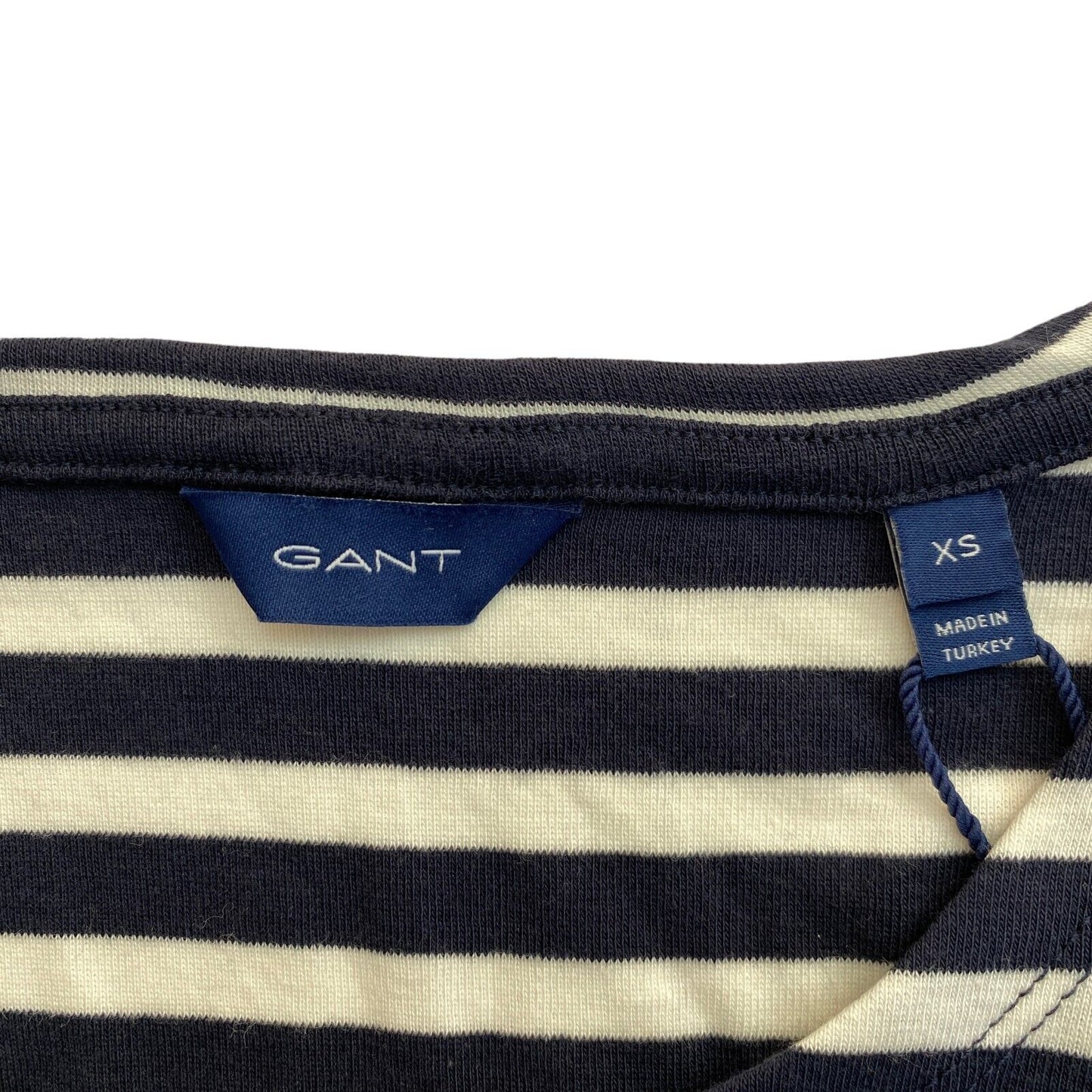 GANT Navy Blue 1x1 Rib Crew Neck Long Sleeve T Shirt Size XS