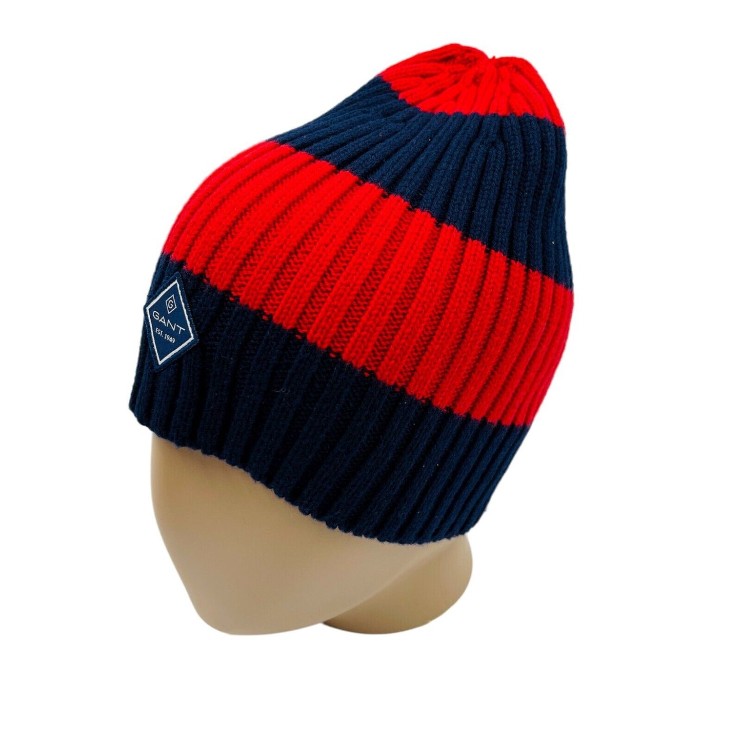 GANT Unisex Red & Blue Cotton Blend Beanie Hat One Size