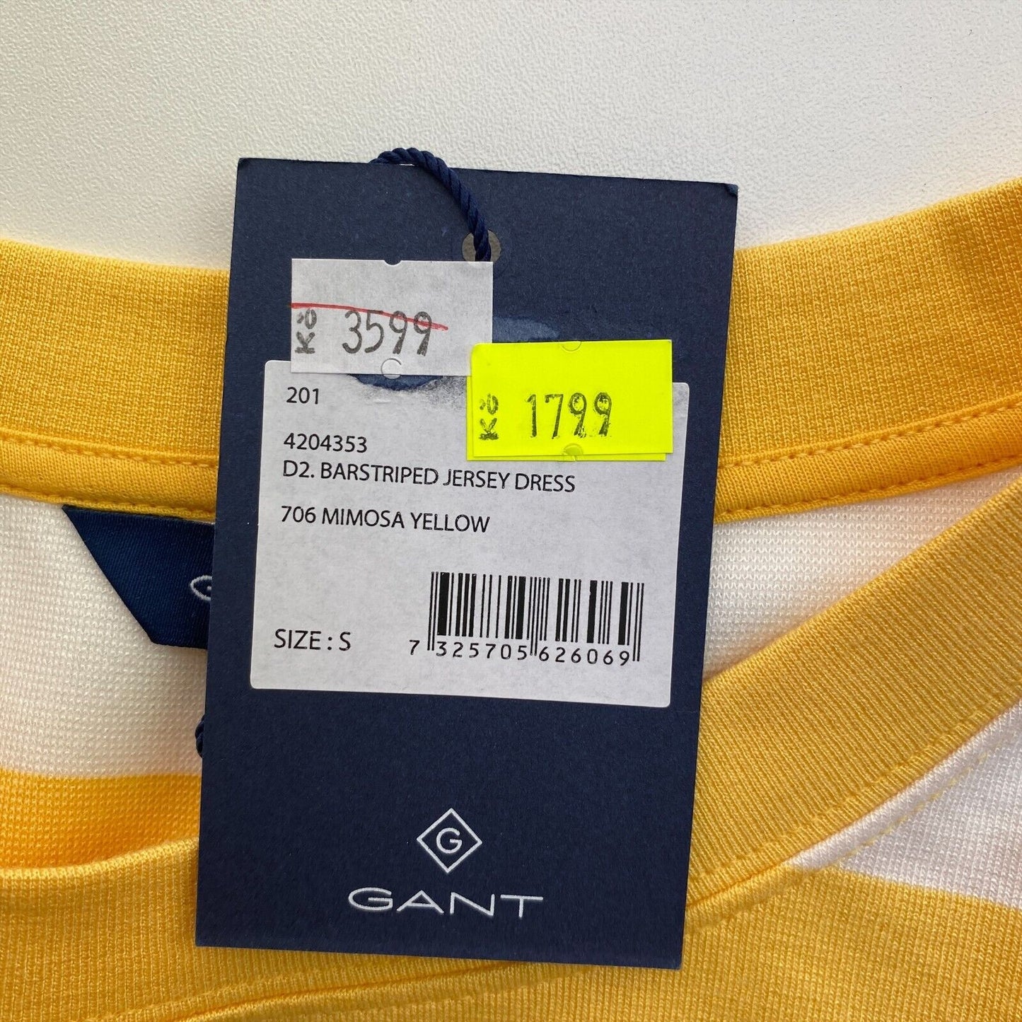 GANT Yellow Br Striped Jersey A Line Dress Size S