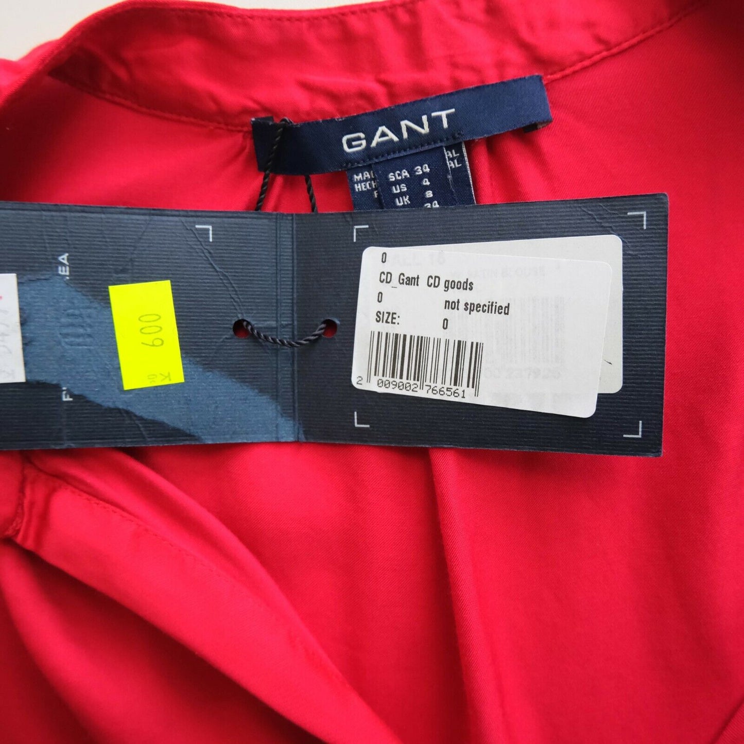 GANT Red V Neck Satin Blouse Size EU 34 UK 8 US 4