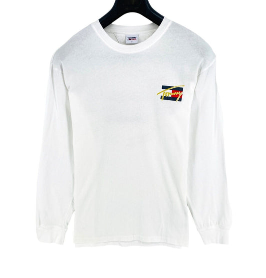 Tommy Hilfiger JEANS White Logo Flag Crew Neck Long Sleeve T Shirt Size L