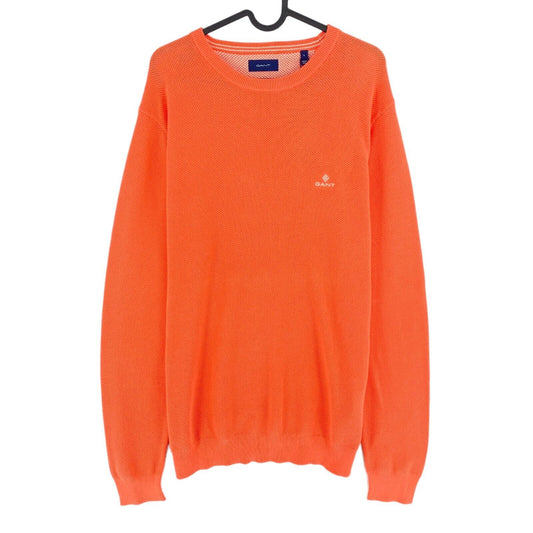 GANT Orange Pique Cotton Crew Neck Jumper Sweater Size L