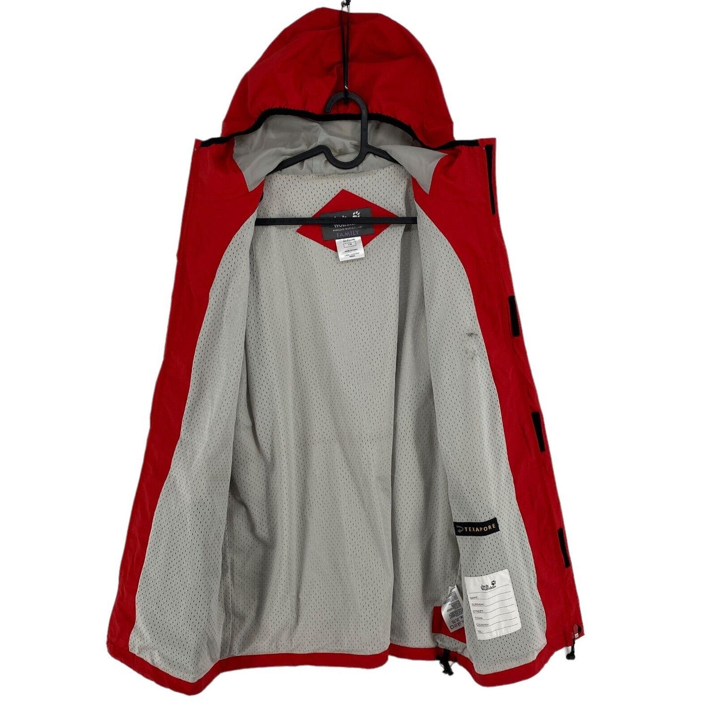 Jack Wolfskin Texapore Rouge Orange Veste À Capuche Manteau Taille 16 Ans 176 Cm