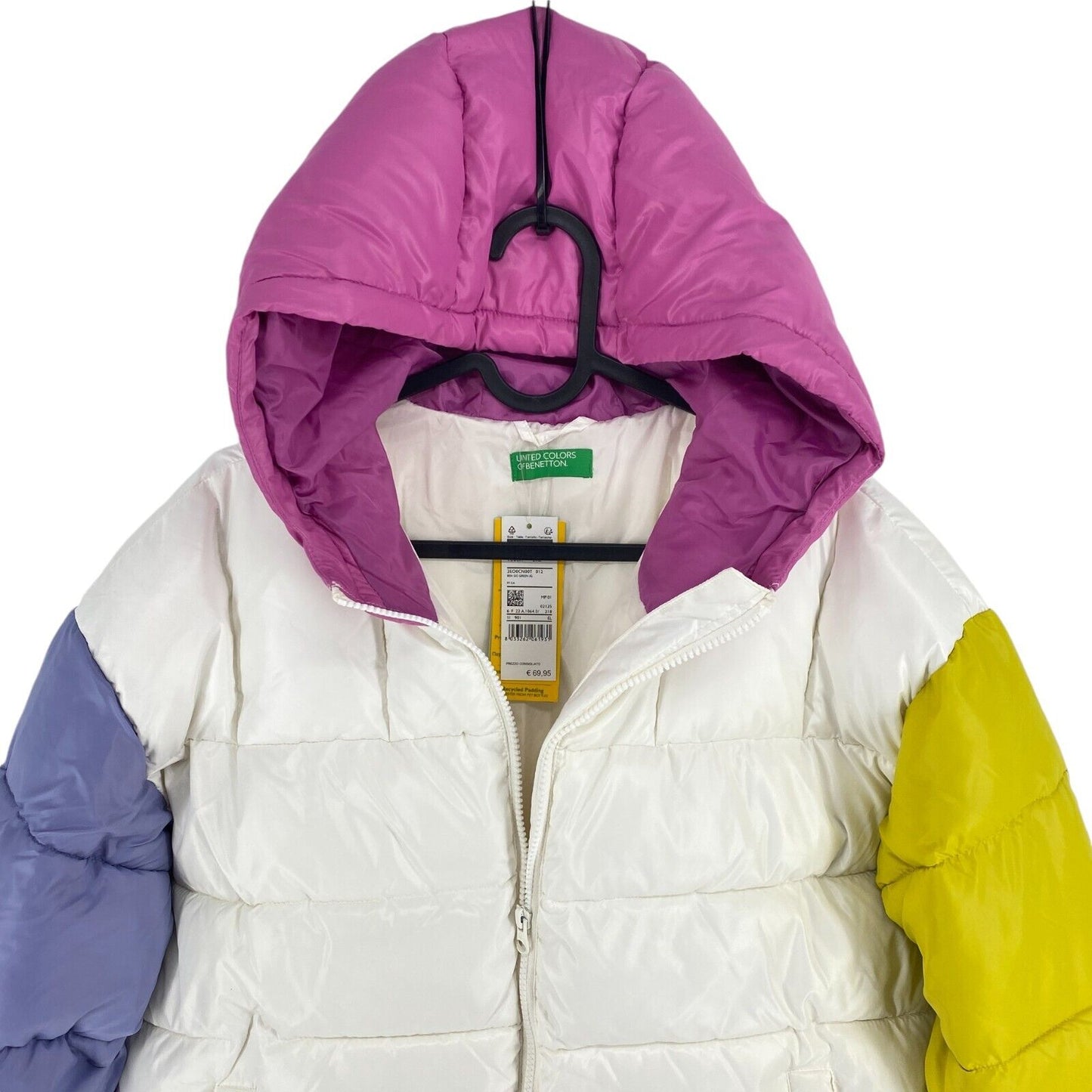 United Colors of Benetton Girls White Hooded Puffer Jacket Size 11-12 Years