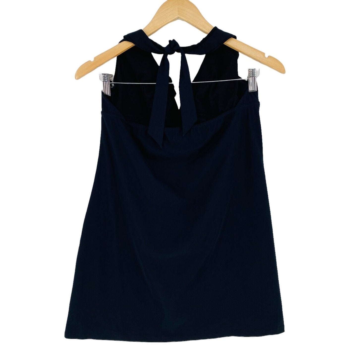 Darjeeling Schwarze Neckholder-Bluse mit offenem Rücken, ärmellos, Größe L