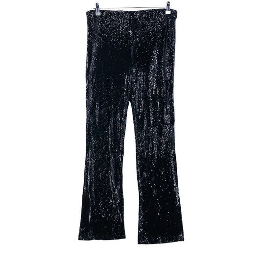 MANGO Women Black Regular Straight Fit Sequin Trousers Size XL