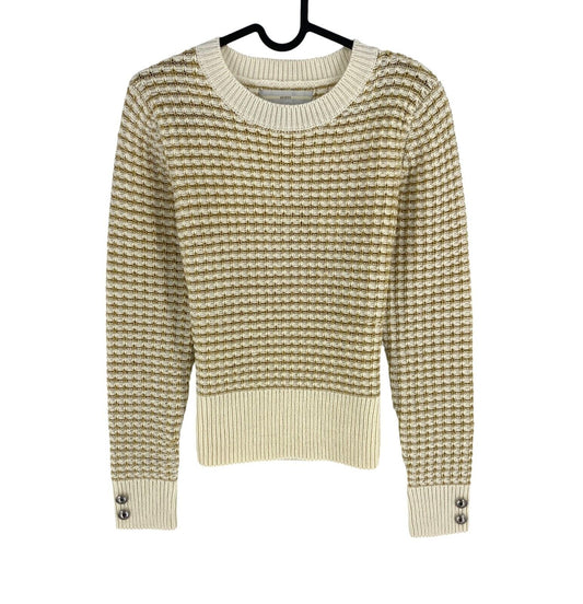 GUESS Beige / Gold Crew Neck Sweater Jumper Pullover Size L