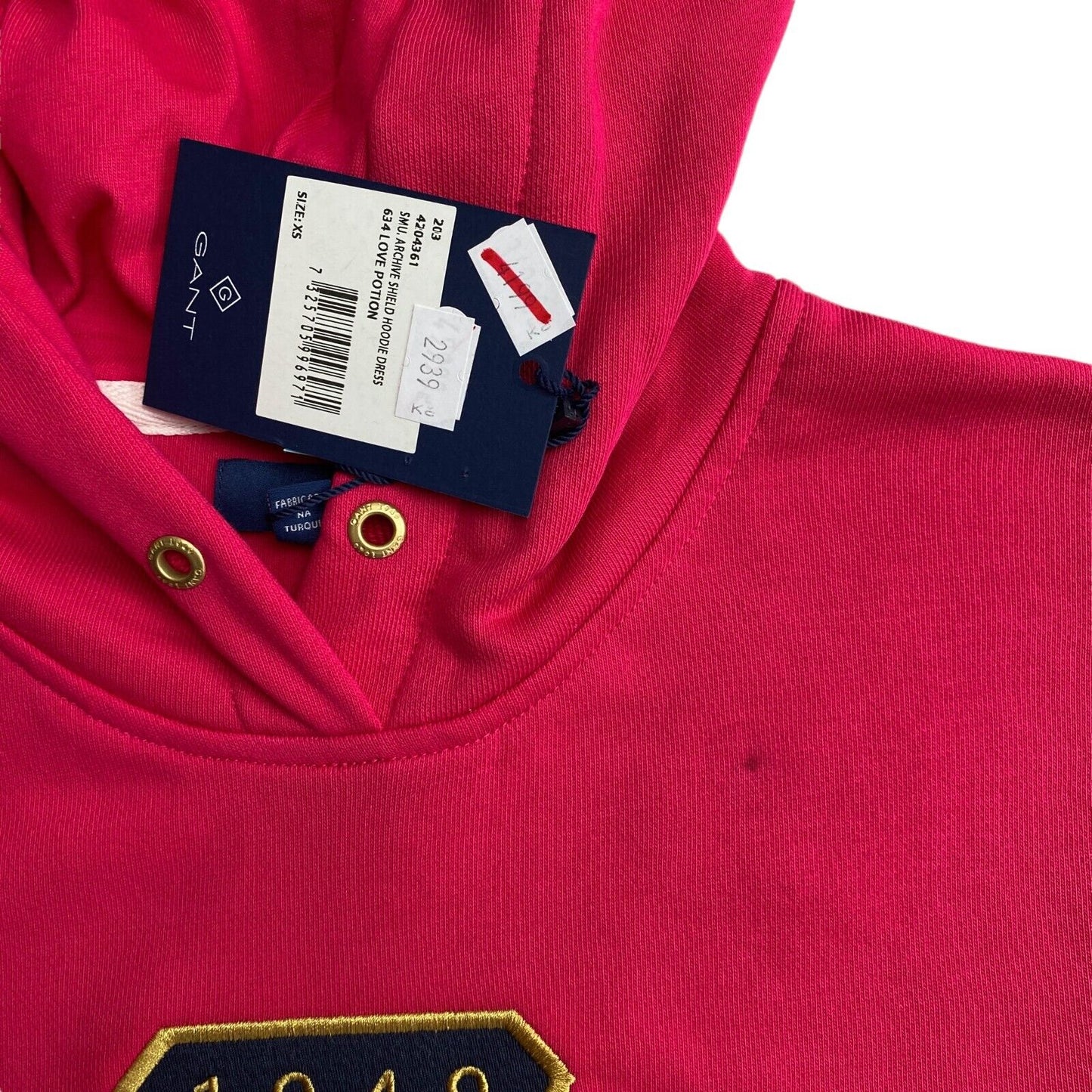 GANT Pink Archive Shield Hoodie-Kleid Größe XS