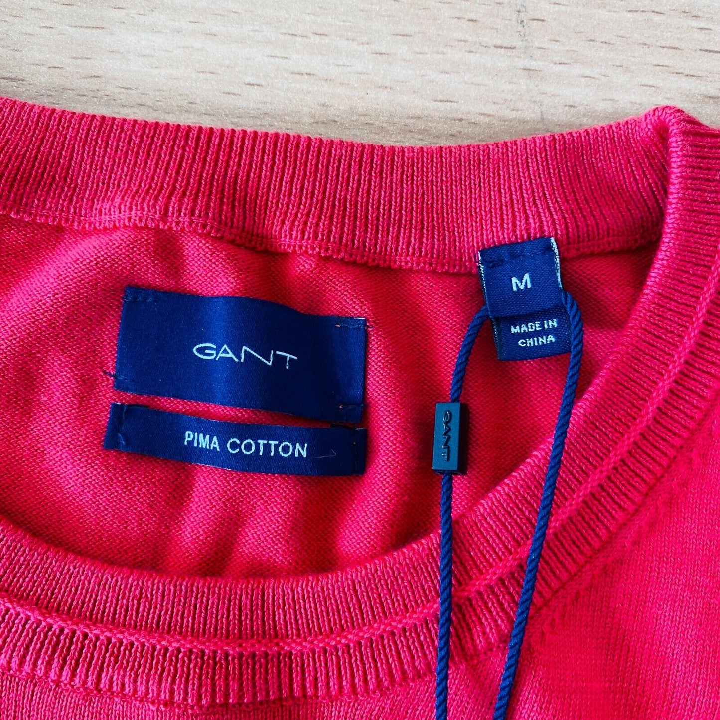 GANT Mens Light Red Pima Lux Contrast Crew Neck Sweater Jumper Size M