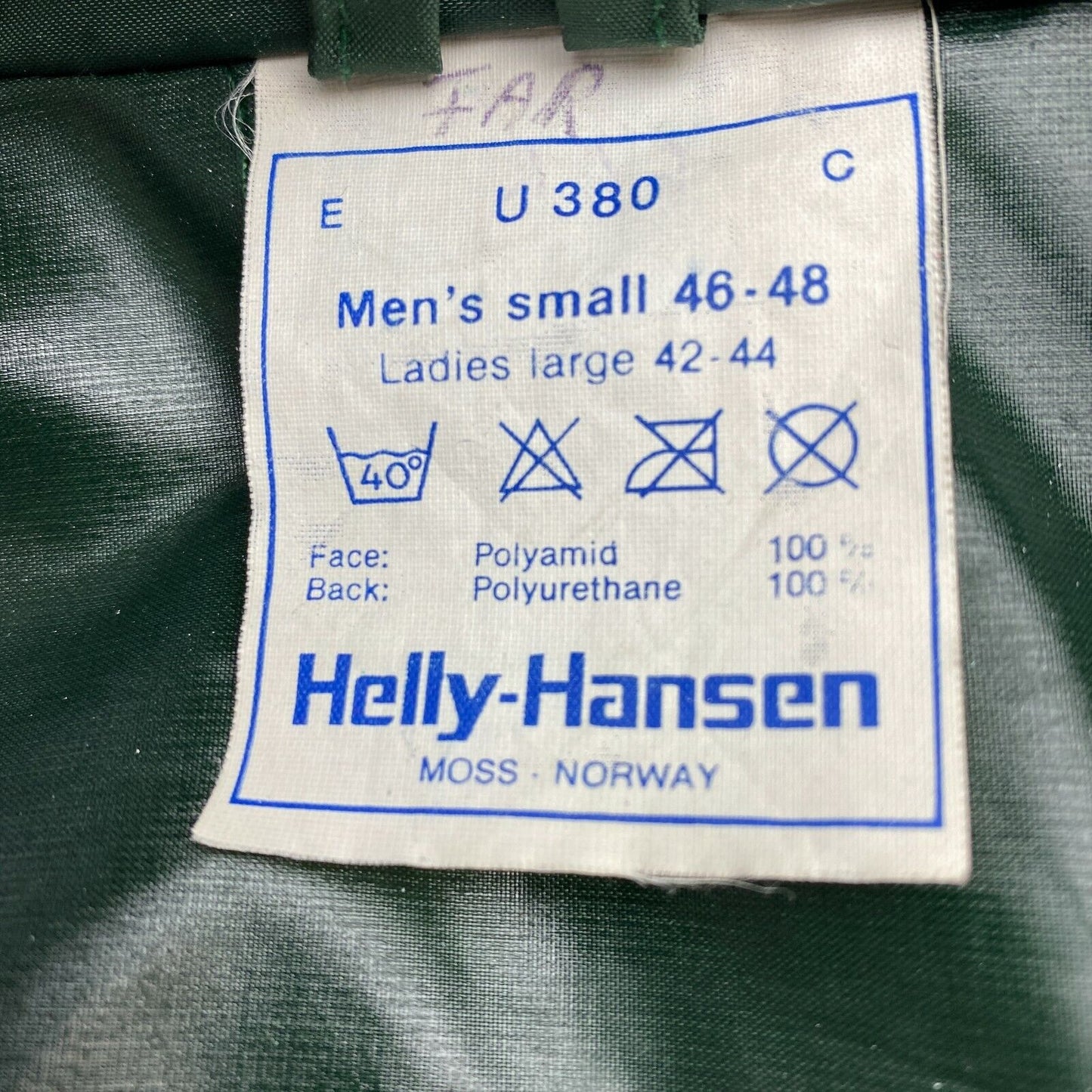 HELLY HANSEN Dark Green Hooded Rain Coat Size S