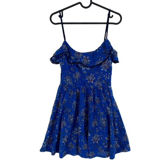 SPRINGFIELD Floral Navy Blue Sleeveless Round Neck Flare Tank Dress Size S