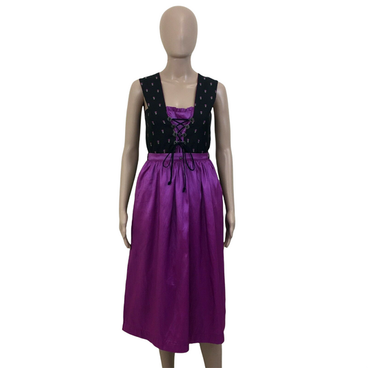 Usar Trachten Vitntage Damen Tiroler Dirndl Schwarz Rosa Kleid EUR 36 US 6 UK 10