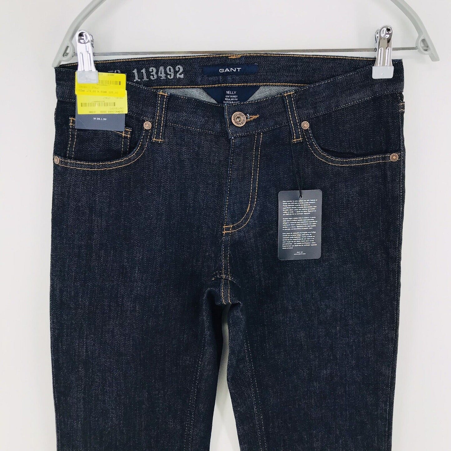 €179 GANT NELLY Women Dark Blue Low Waist Regular Super Slim Fit Jeans W28 L34