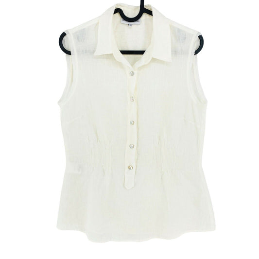 GERARD DAREL White Sleeveless 100% Linen Shirt Size EU 38 UK 10 US 8