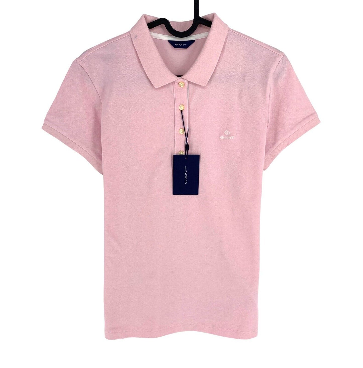 GANT Women Pink Contrast Collar Pique Short Sleeve Polo Shirt Size M