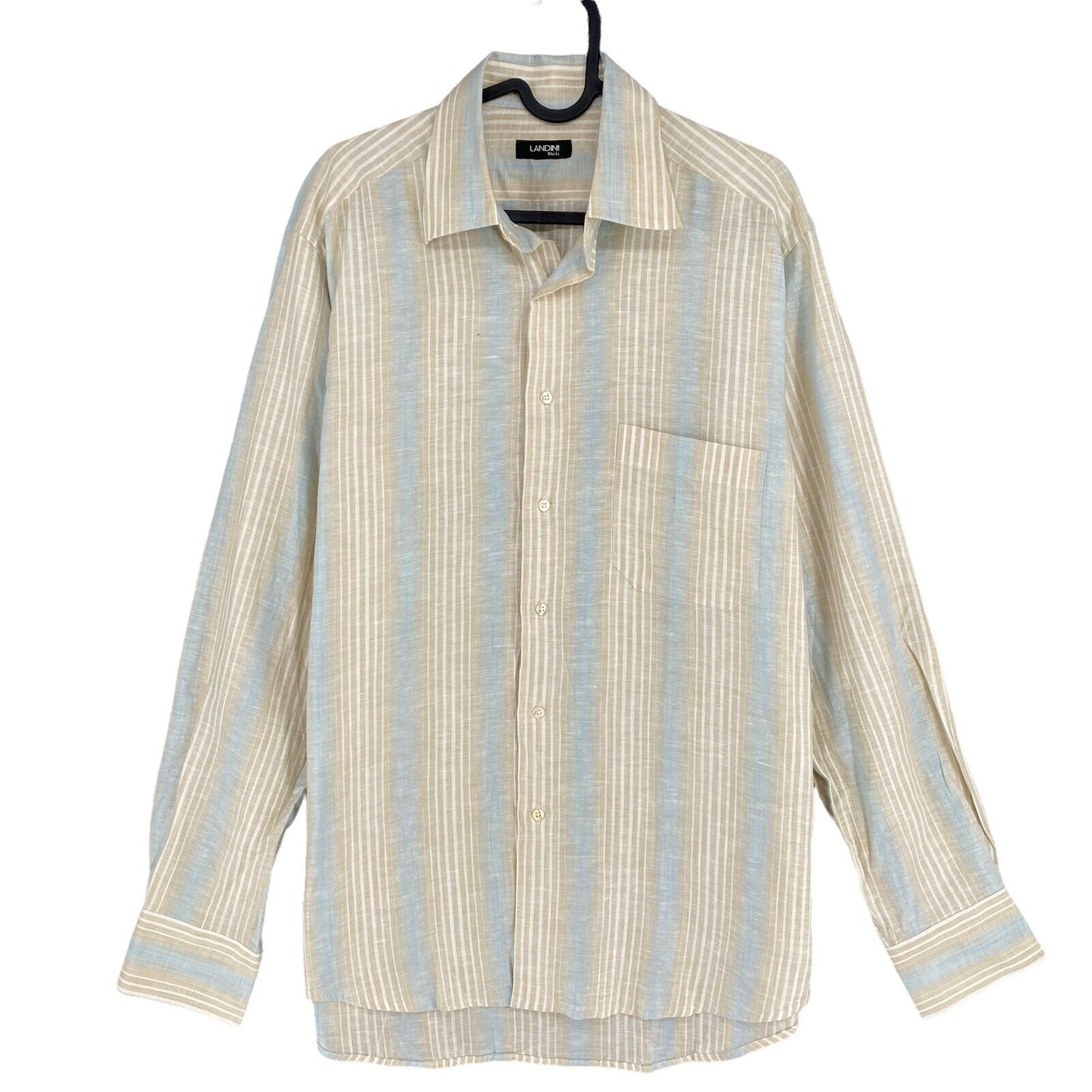 LANDINI Beige Striped Cotton Linen Shirt Size M