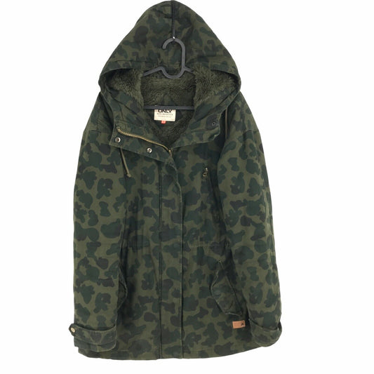 ONLY Dark Green Camouflage Hooded 100% Cotton Padded Jacket Coat Size M