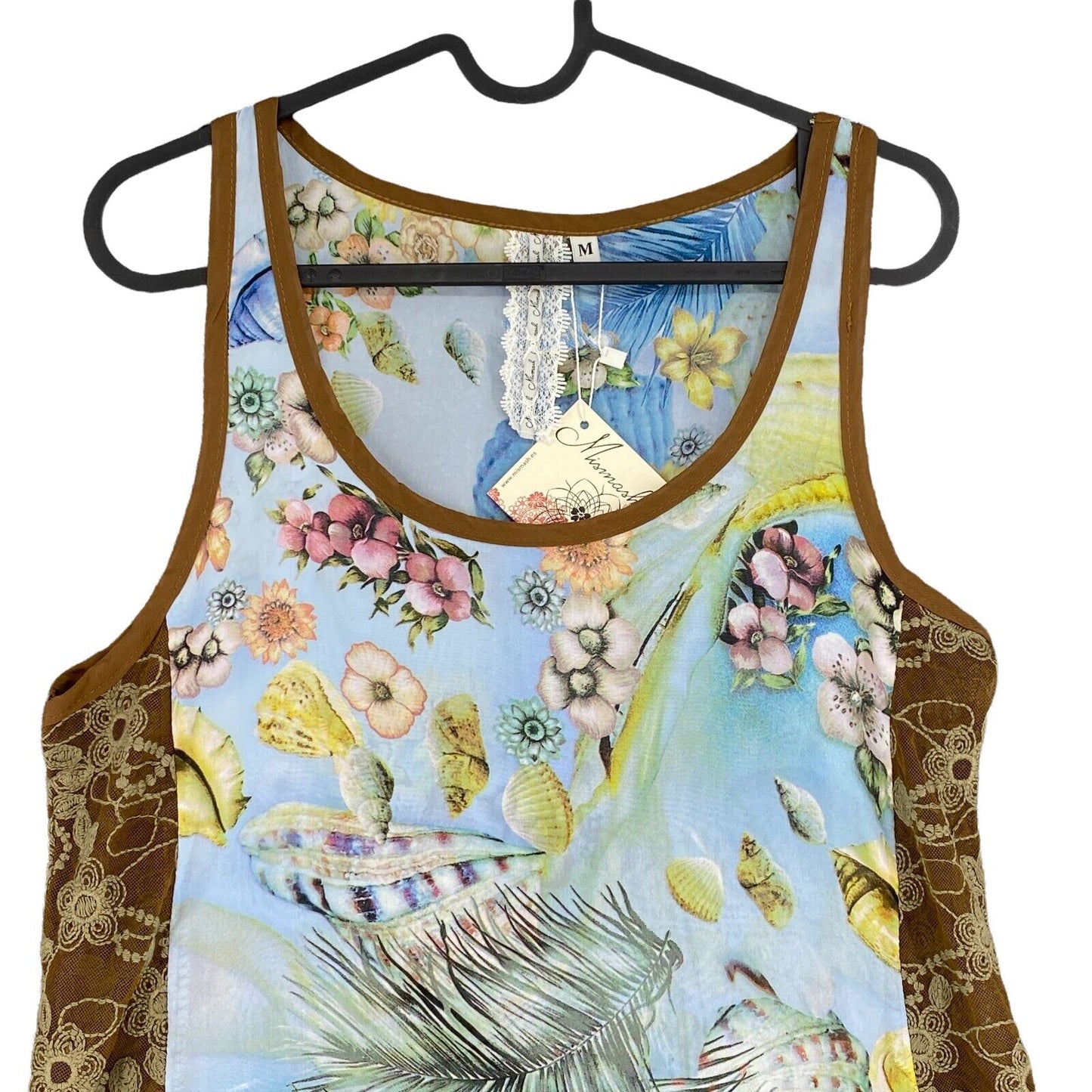 Mismash Floral Light Blue Sleeveless Round Neck Tank Top Size M