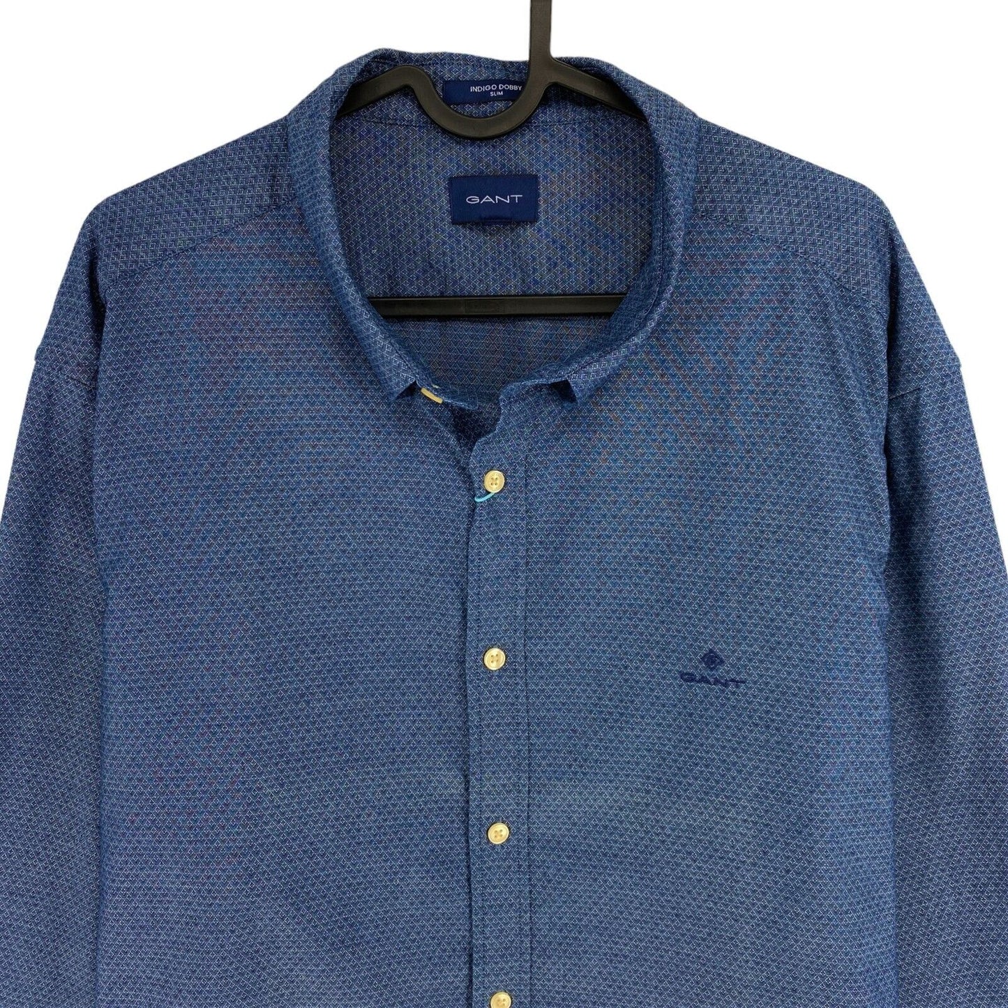 GANT Navy Blue Tech Prep Indigo Dobby Slim Fit Shirt Size XL 43/44 17.5