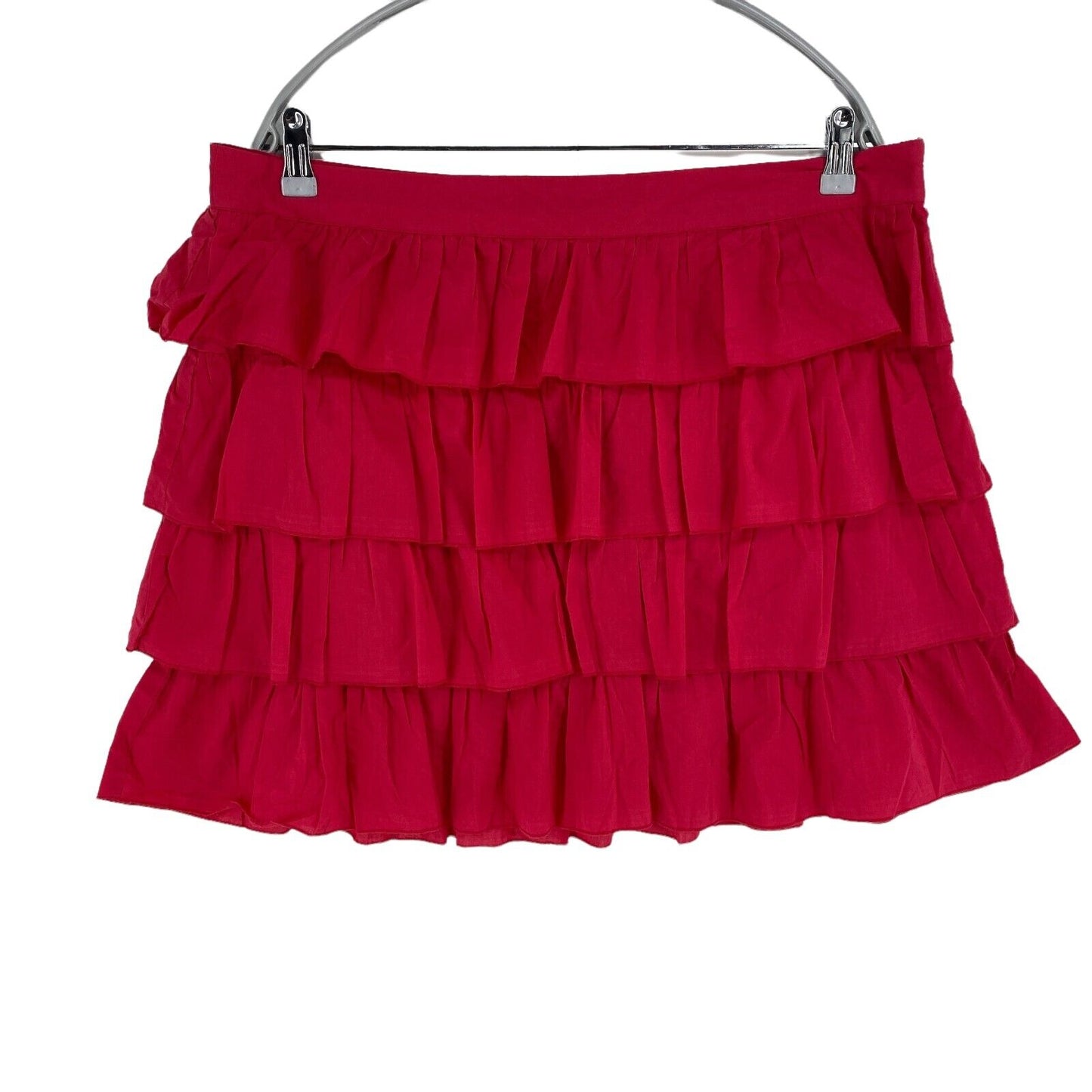 VUE SUR MER Coral Red 100% Cotton Ruffle Flare Skirt Size EU 44 UK 16 US 14