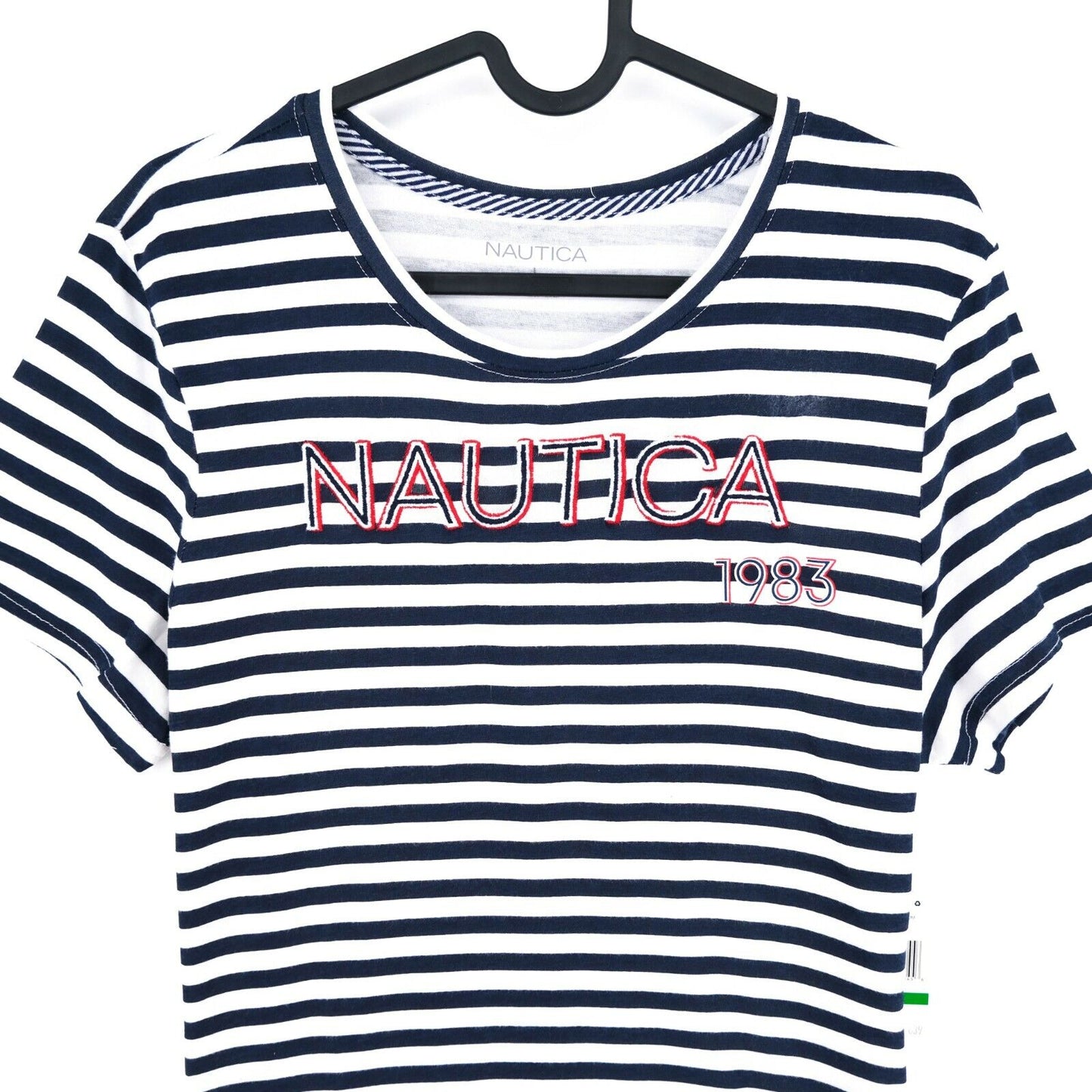 NAUTICA Bleu Blanc Rayé Logo Top T Shirt Taille L