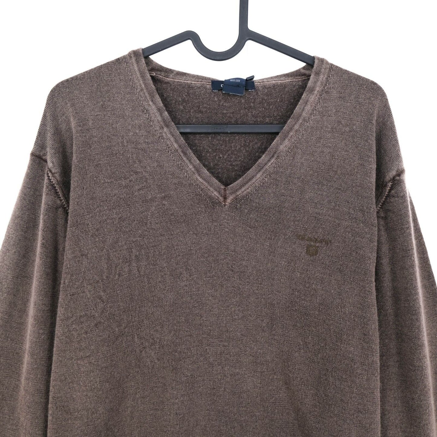 GANT Brown Antique Merino Wool V Neck Jumper Sweater Pullover Size M