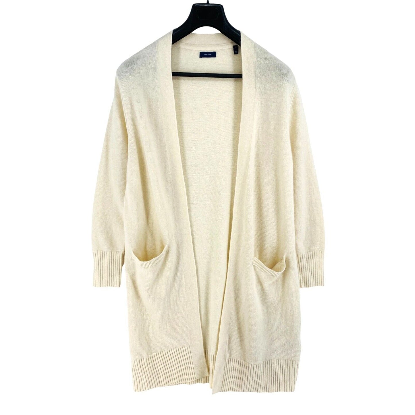 GANT Women Beige Long Wool Cardigan Sweater Jumper Size L