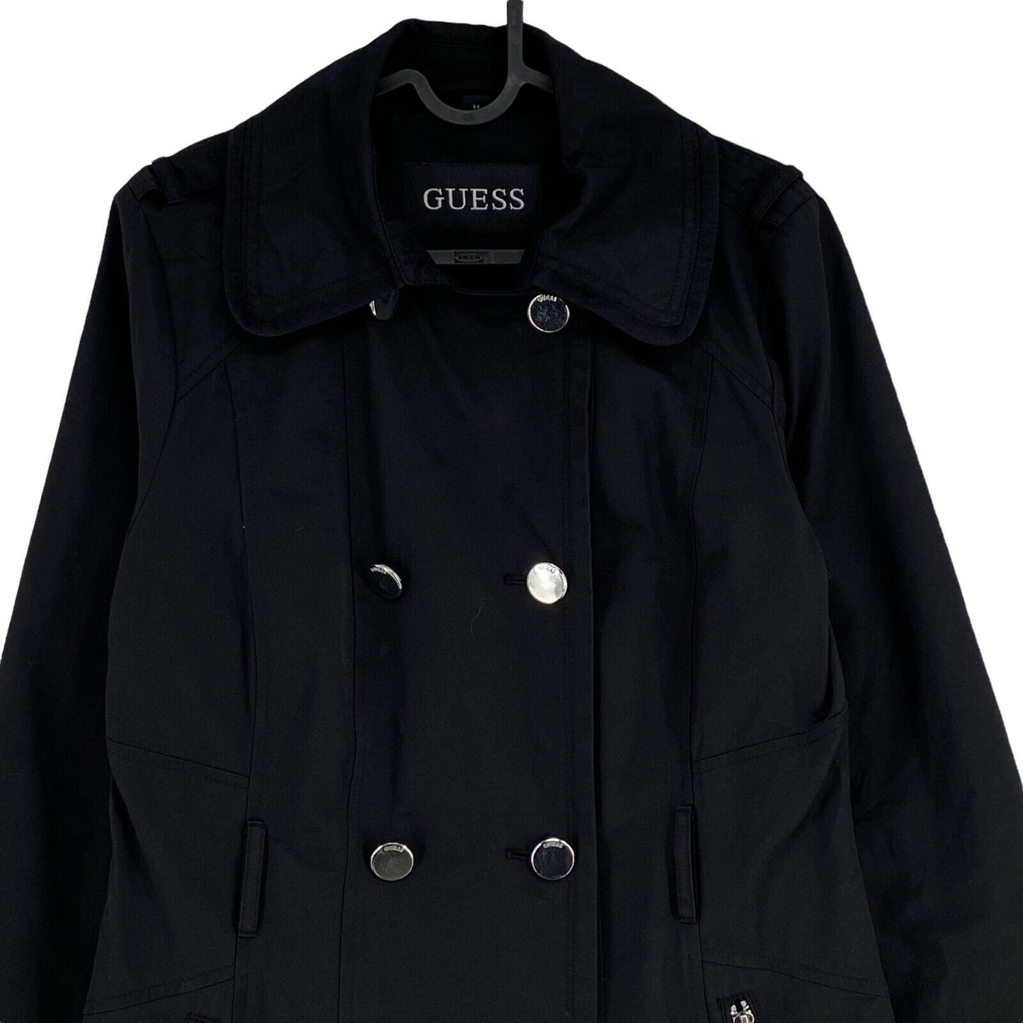 GUESS Black Cotton Blend Trench Coat Size M