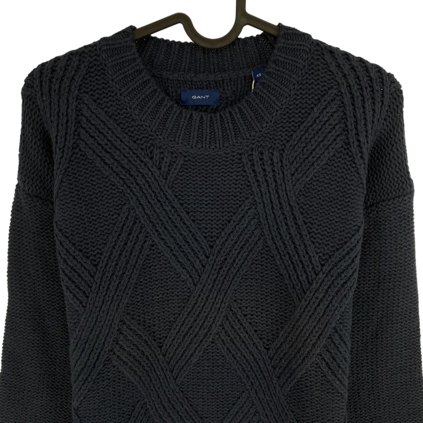 GANT Pullover mit Rundhalsausschnitt und grafischem Zopfmuster, Marineblau, Größe XS