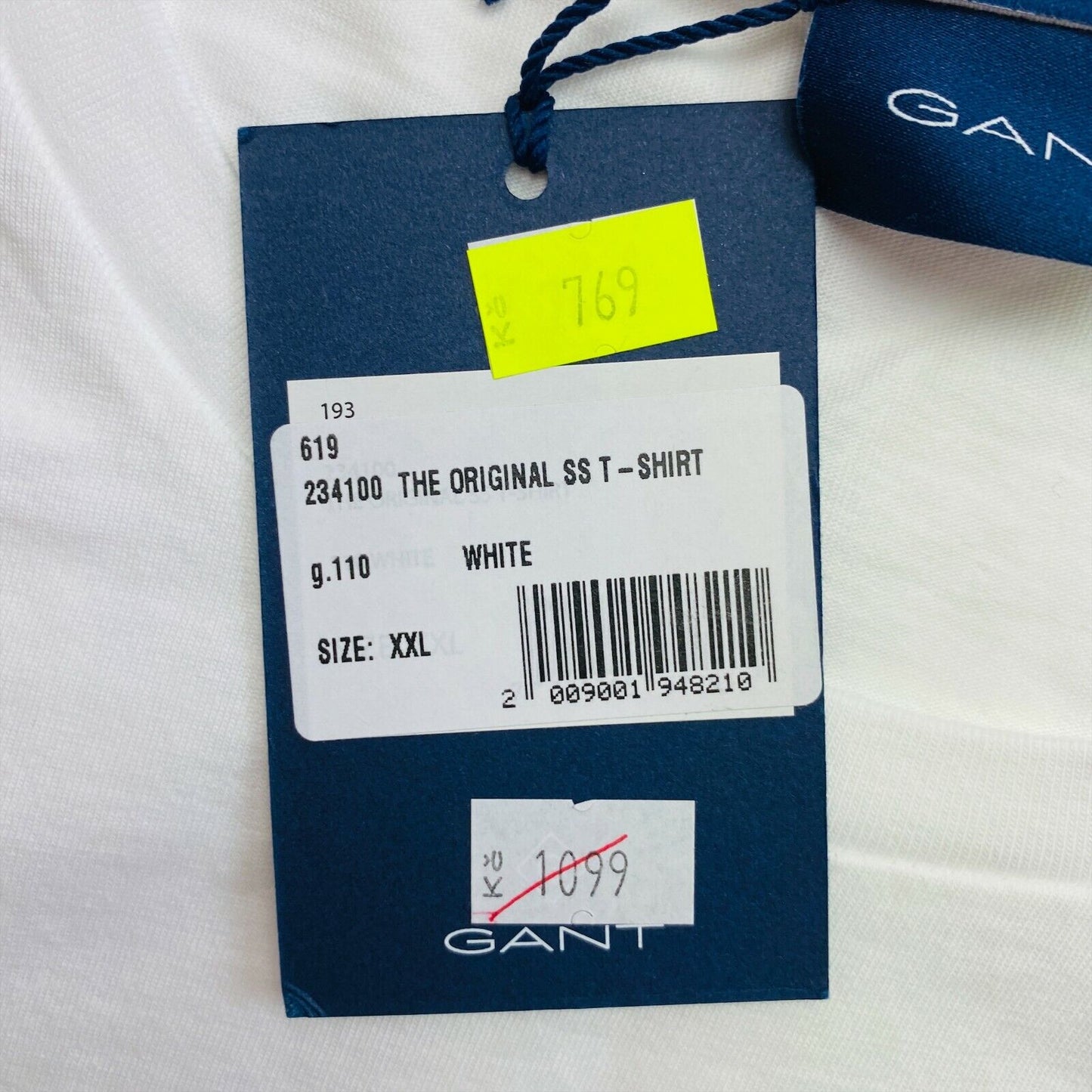 GANT White Original Crew Neck T Shirt Size 2XL XXL