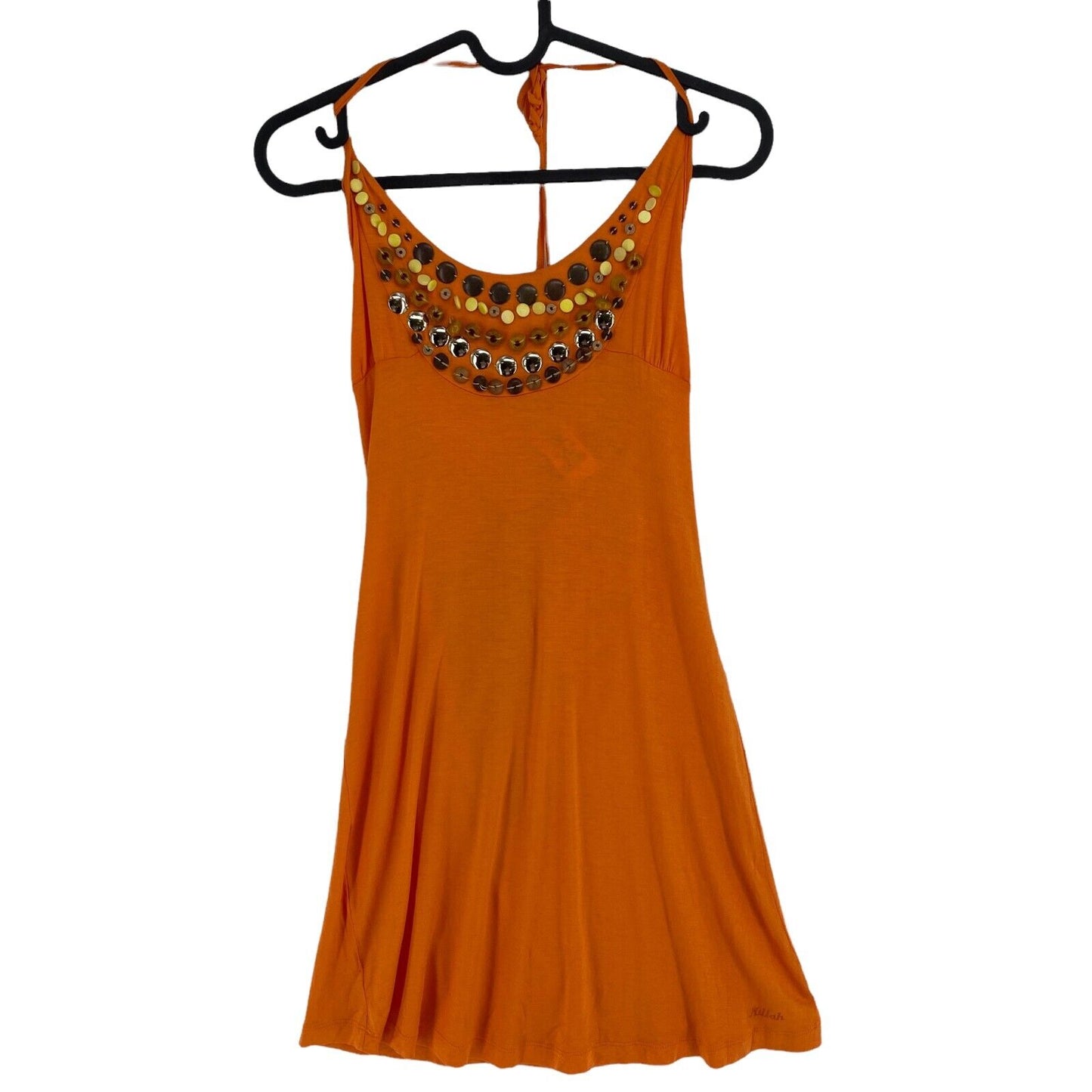 Killah Boundary Orange Sleeveless Beaded Round Neck Jersey Shift Dress Size S