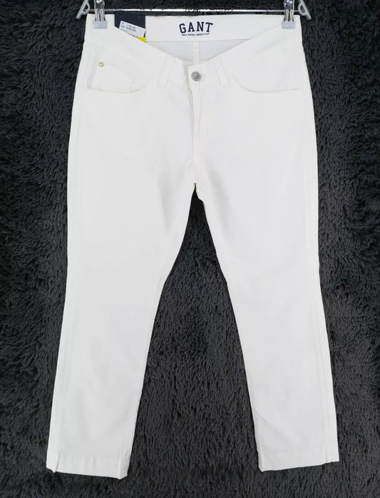 GANT Women White Twill Slim Cropped Pants Trousers Size W31