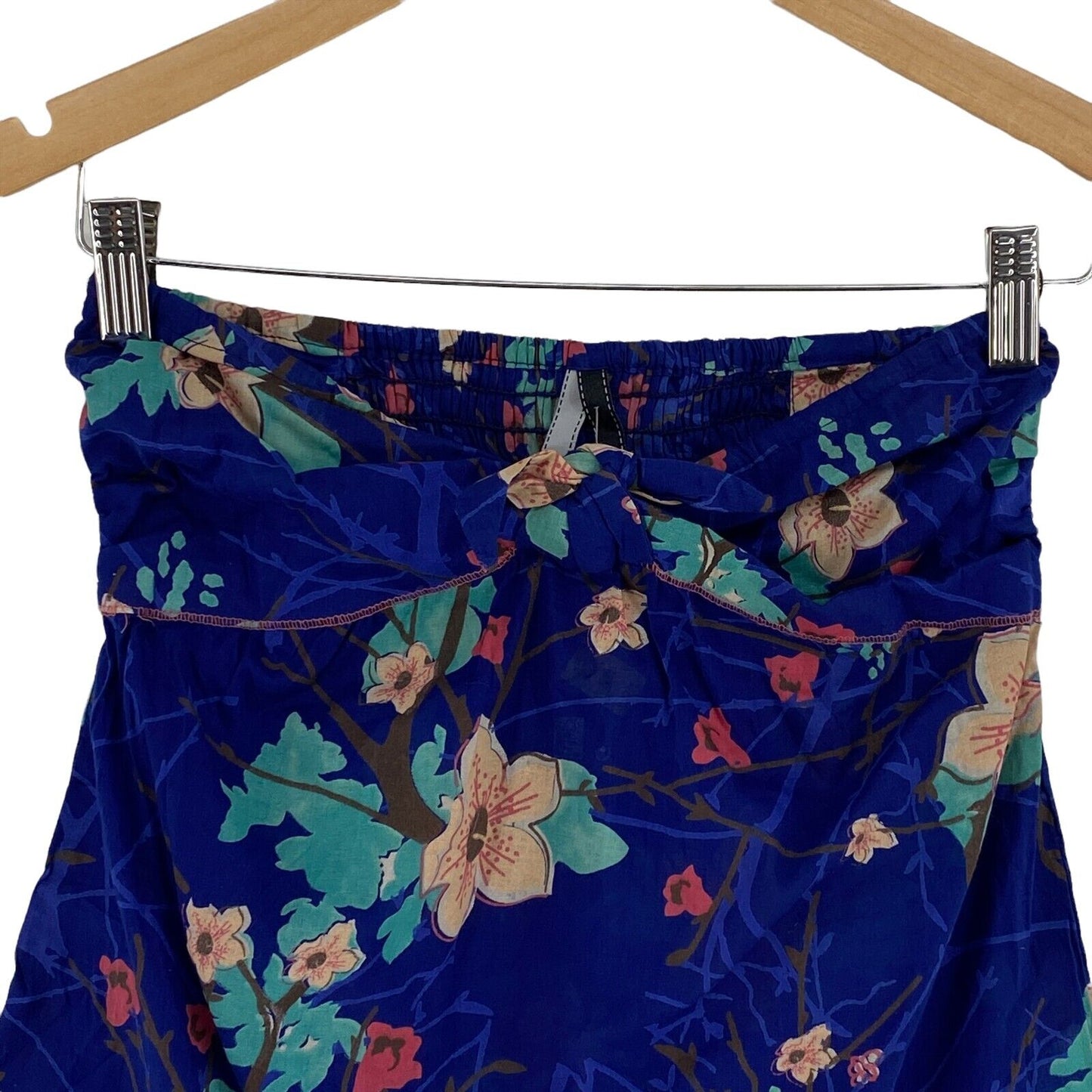 Stradivarius – Bluse, ärmellos, trägerlos, Blumenmuster, Marineblau, 100 % Baumwolle, Größe S